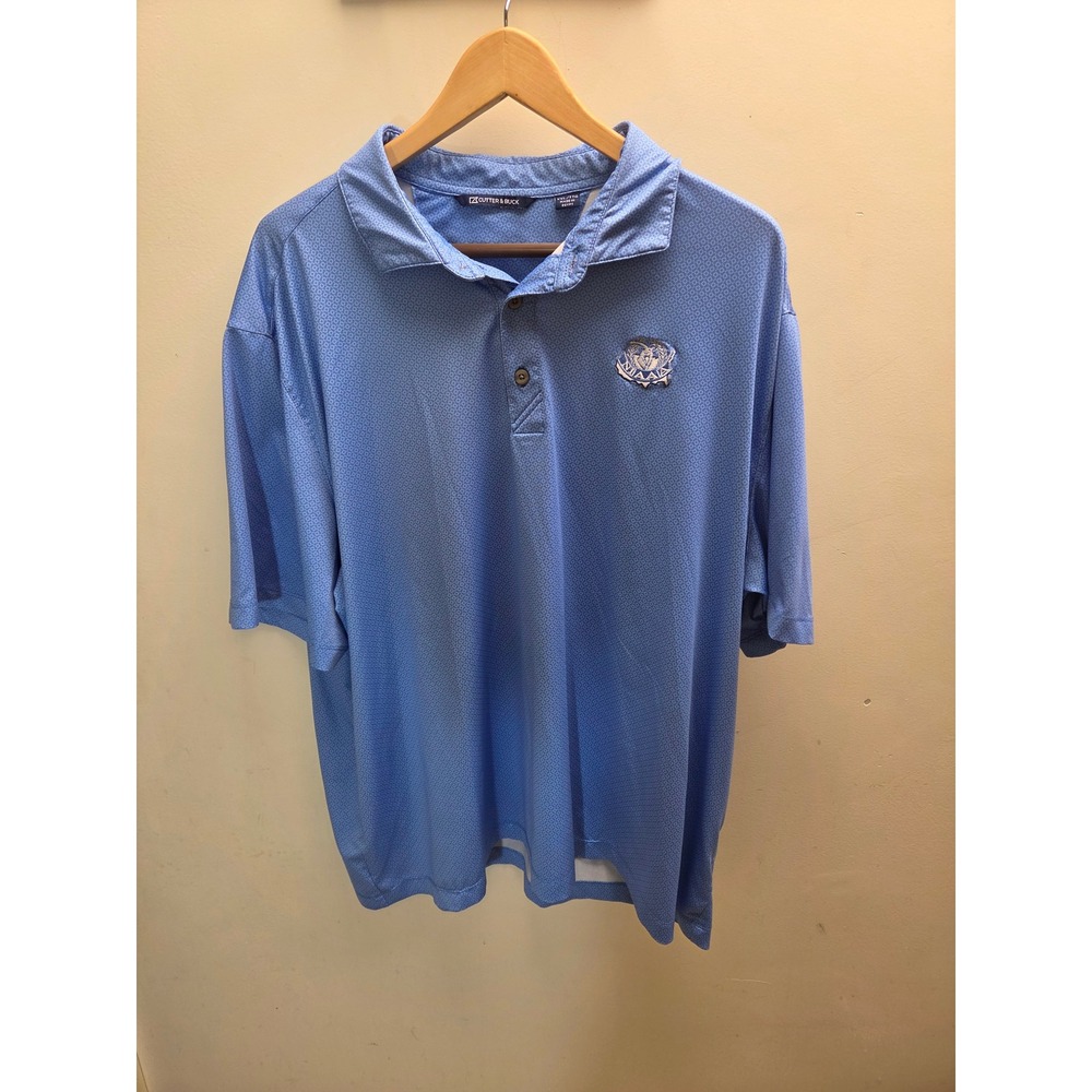 Cutter & Buck Mens XXL Blue Geometric Polo Shirt NIAAA Logo Recycled Stretch